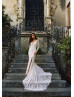 Long Sleeve Ivory Lace Slit Backless Wedding Dress